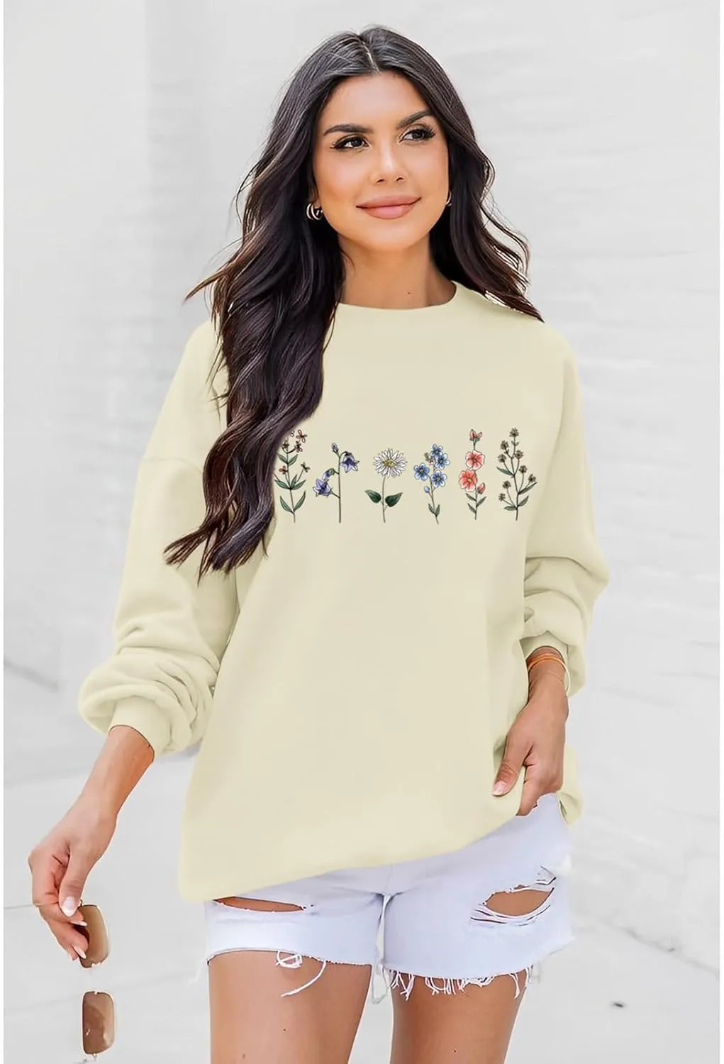 Flower Graphic Sweatshirt for Women Floral Printed Vintage Long Sleeves Shirt Crewneck Hoodie Loose Pullovers Tops