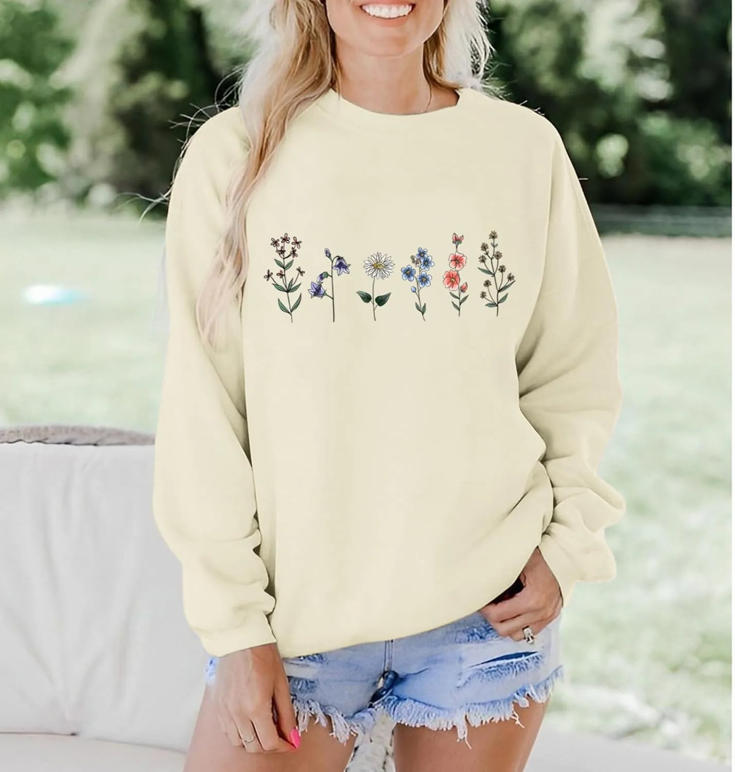 Flower Graphic Sweatshirt for Women Floral Printed Vintage Long Sleeves Shirt Crewneck Hoodie Loose Pullovers Tops