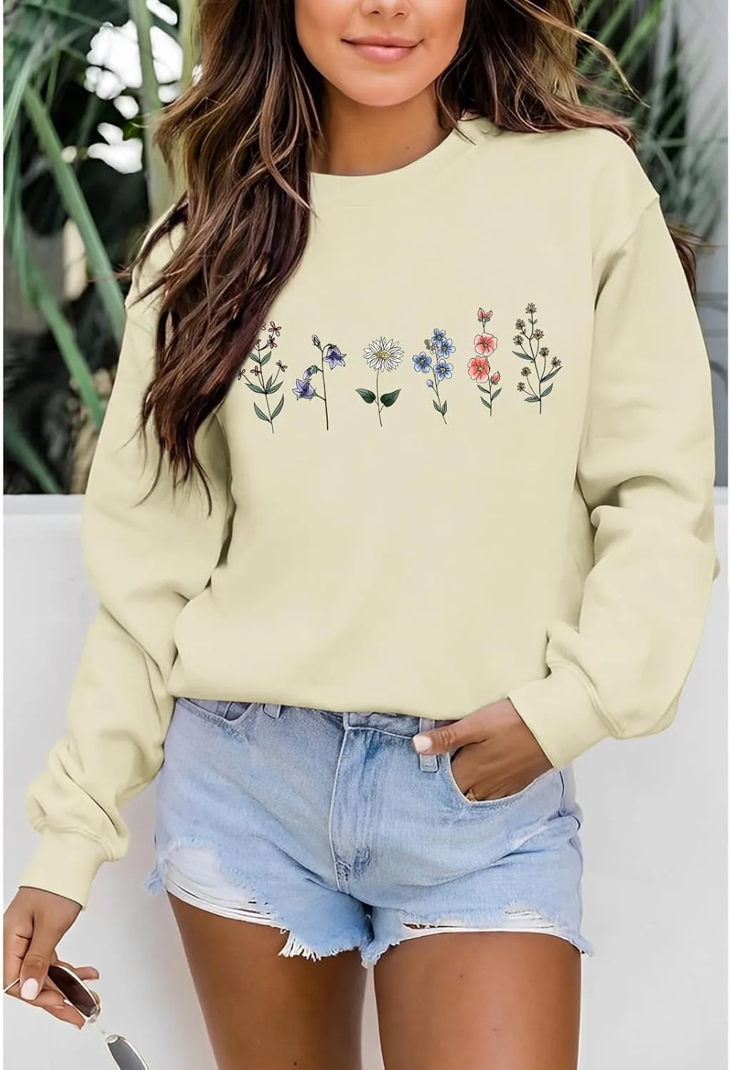 Flower Graphic Sweatshirt for Women Floral Printed Vintage Long Sleeves Shirt Crewneck Hoodie Loose Pullovers Tops