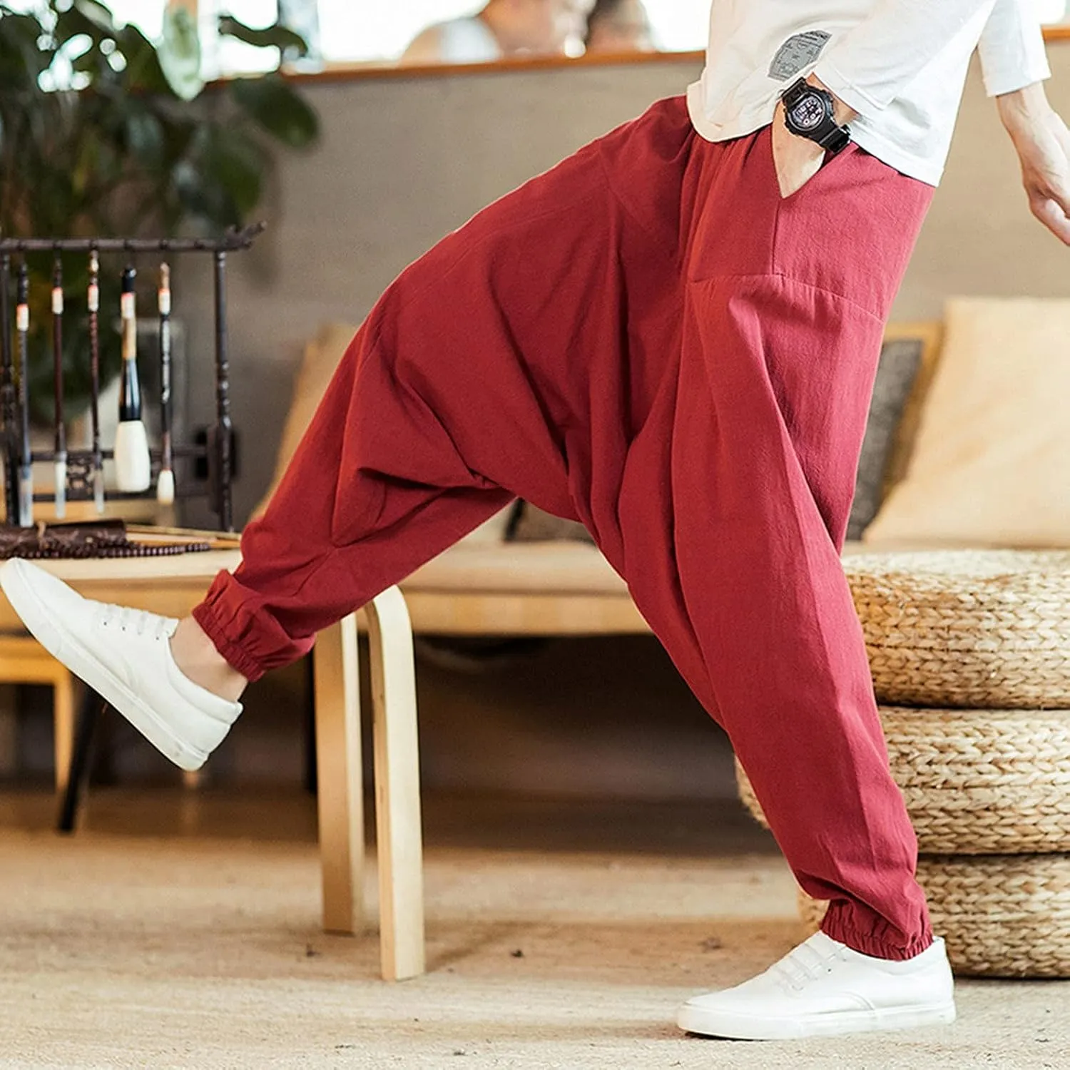 Flowy Pants for Women Shorts Daisy Fashion Print Pocket Wide Leg Button Loose Pants Linen Set for Women Outfits for