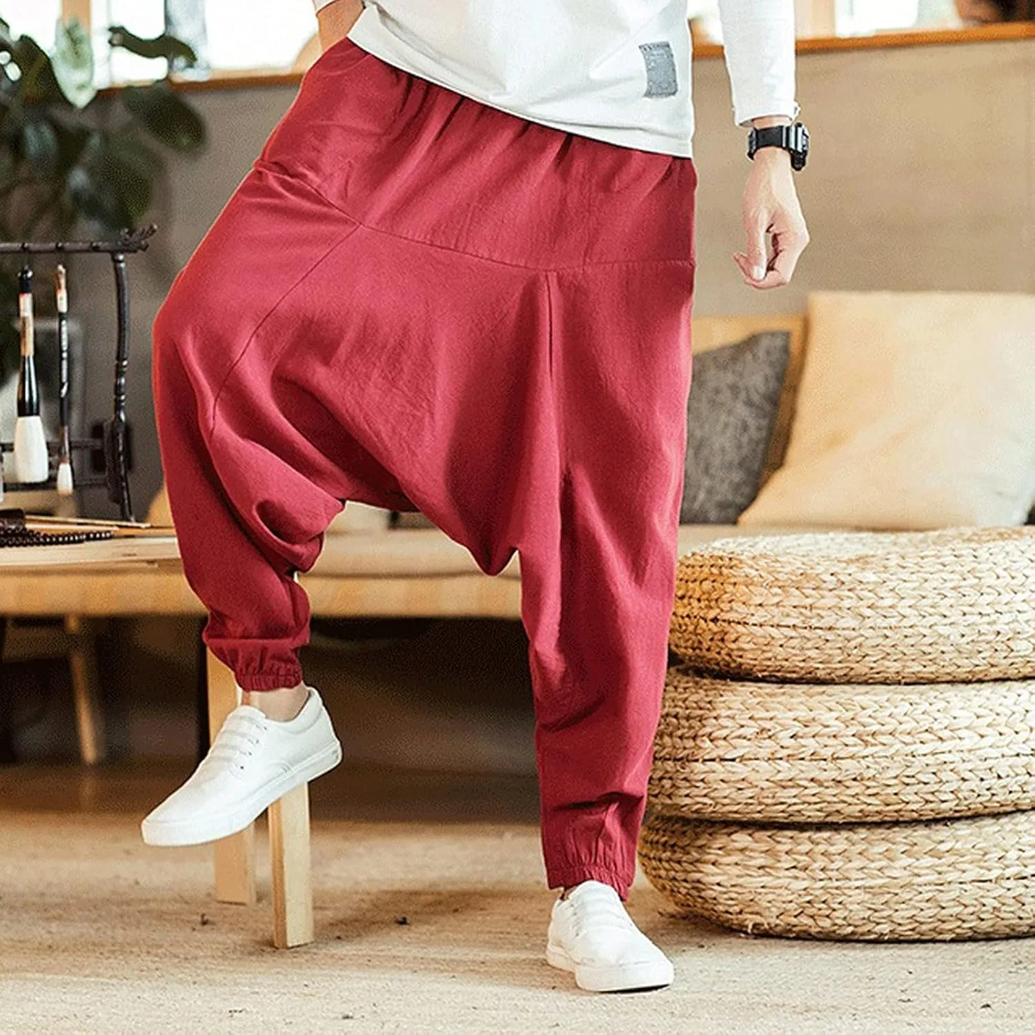 Flowy Pants for Women Shorts Daisy Fashion Print Pocket Wide Leg Button Loose Pants Linen Set for Women Outfits for