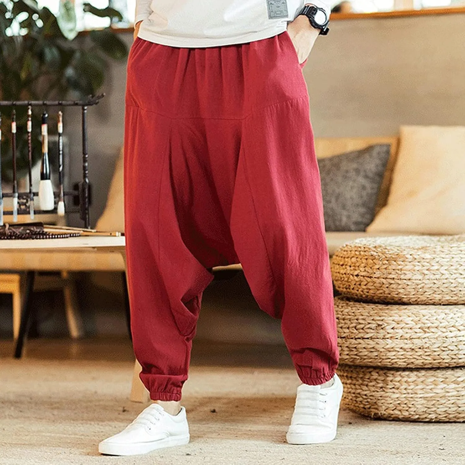 Flowy Pants for Women Shorts Daisy Fashion Print Pocket Wide Leg Button Loose Pants Linen Set for Women Outfits for