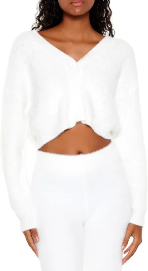 Forever 21 Women's Fuzzy Knit Cardigan Sweater