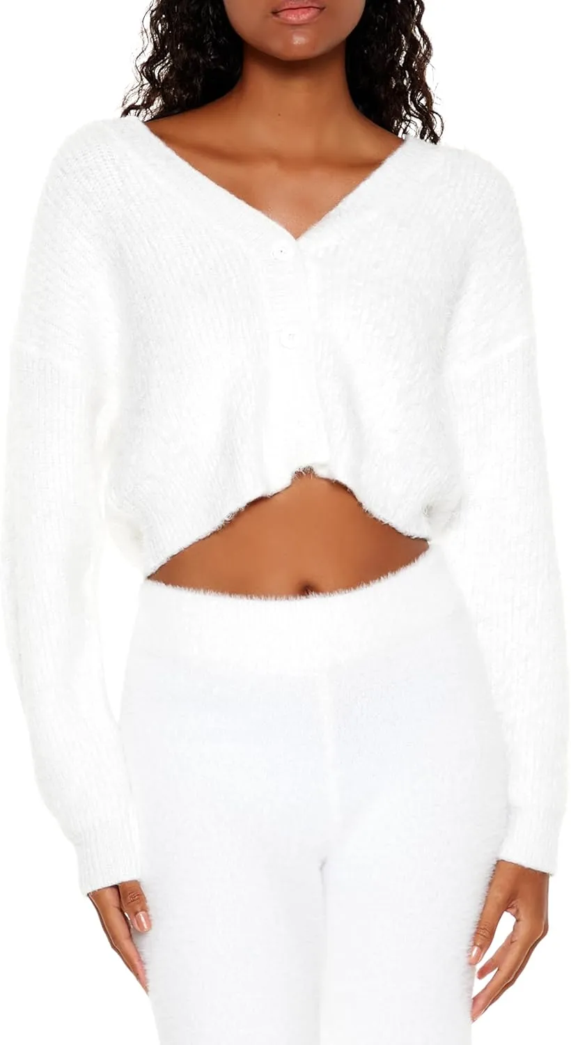 Forever 21 Women's Fuzzy Knit Cardigan Sweater