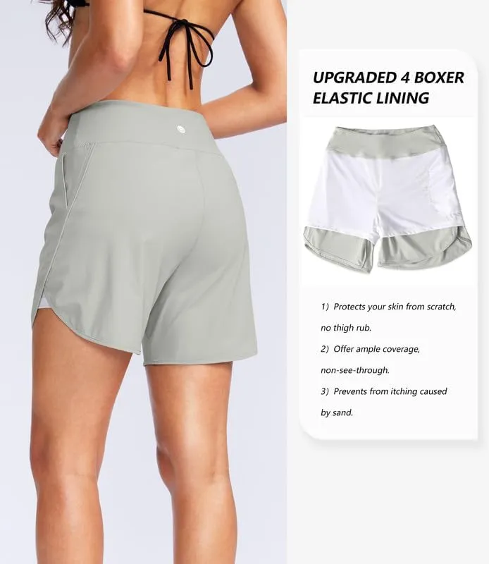 G Gradual Women's 5" High Waisted Swim Board Shorts Quick Dry UPF 50  Swimming Beach Shorts for Women with Liner Pockets
