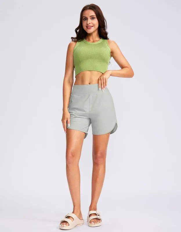 G Gradual Women's 5" High Waisted Swim Board Shorts Quick Dry UPF 50  Swimming Beach Shorts for Women with Liner Pockets