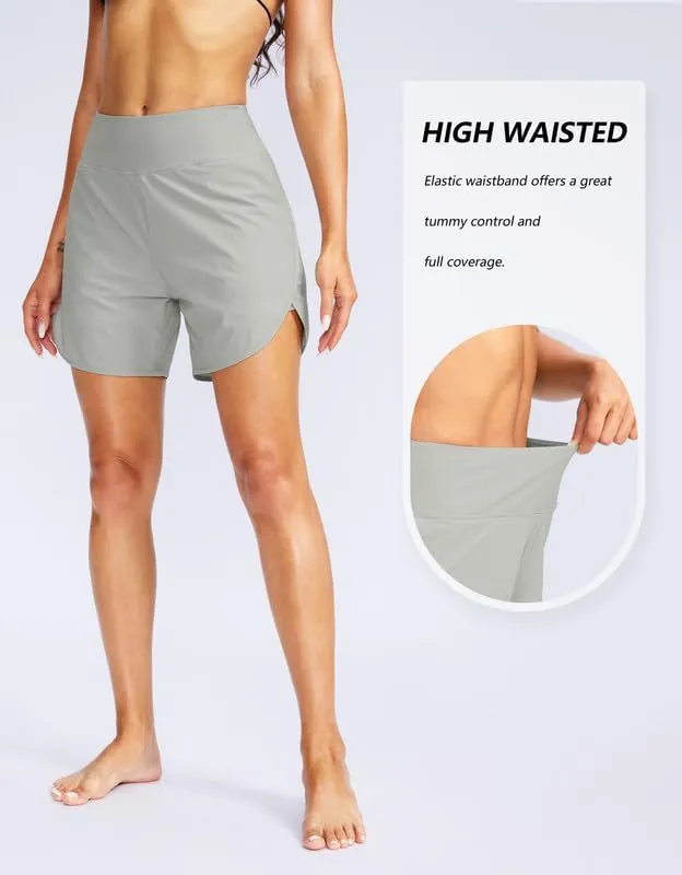 G Gradual Women's 5" High Waisted Swim Board Shorts Quick Dry UPF 50  Swimming Beach Shorts for Women with Liner Pockets