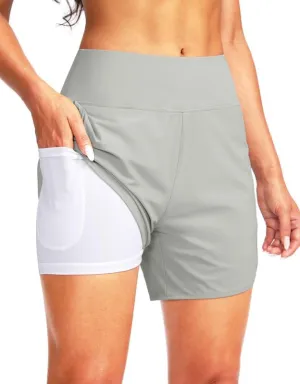 G Gradual Women's 5" High Waisted Swim Board Shorts Quick Dry UPF 50  Swimming Beach Shorts for Women with Liner Pockets