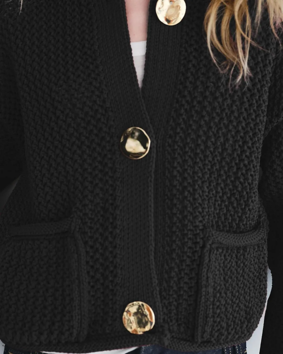 Gacaky Women's Crochet Chunky Knit Cardigan Sweater Casual Button Down Crop Tops Trendy Cardigan Sweater Jacket for Women