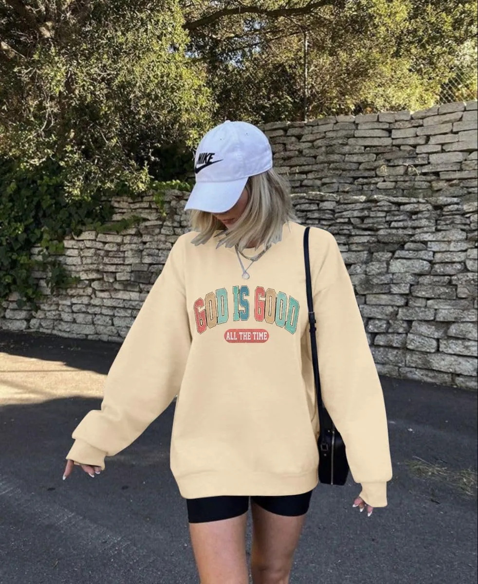 God is Good Sweatshirt Christian Shirts for Women Oversized Jesus Religious Pullover Bible Verse Inspirational Tops