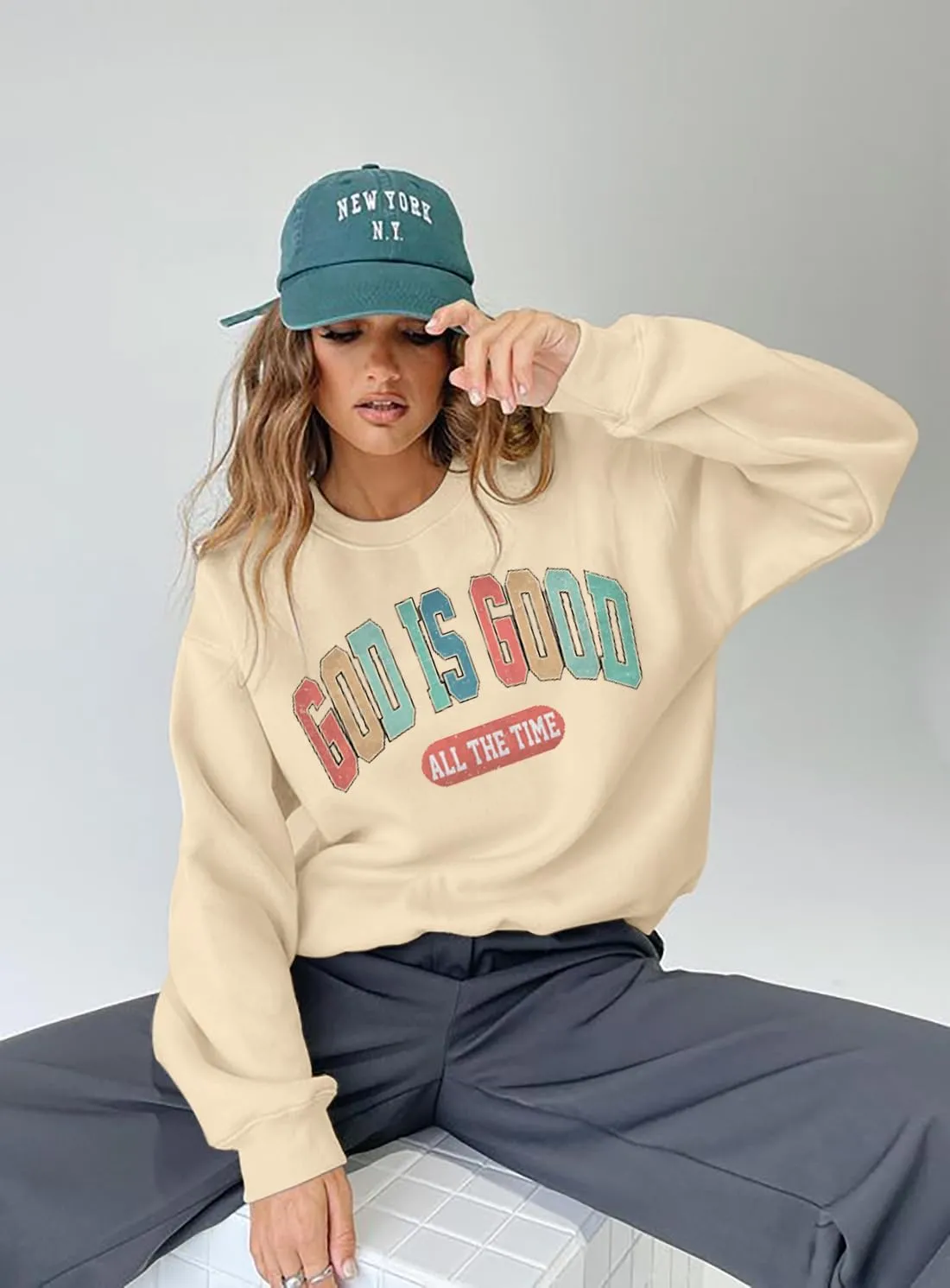 God is Good Sweatshirt Christian Shirts for Women Oversized Jesus Religious Pullover Bible Verse Inspirational Tops