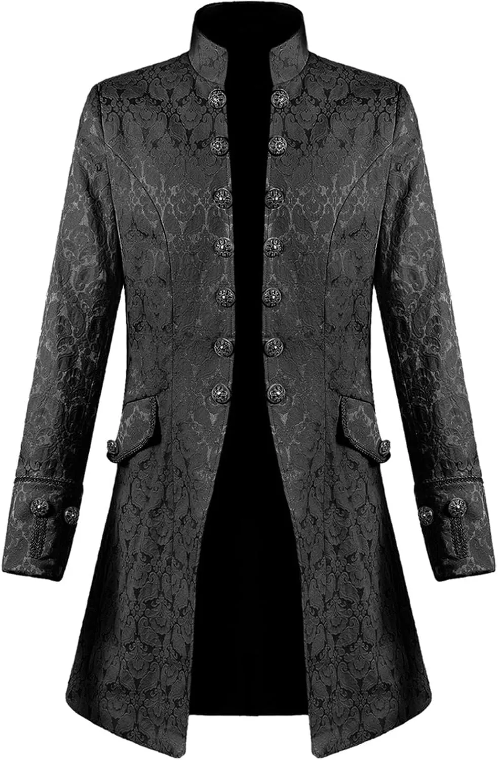 Gothic Embroidery Jacket for Men Steampunk Overcoat Double-Breasted Outwear Vintage Trench Coat Halloween Costume