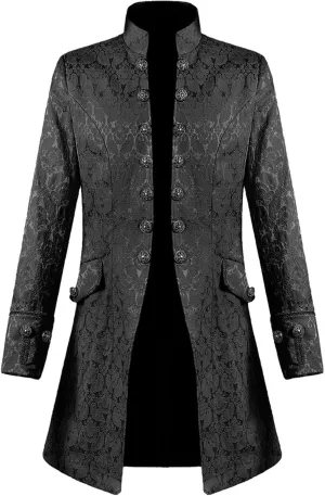 Gothic Embroidery Jacket for Men Steampunk Overcoat Double-Breasted Outwear Vintage Trench Coat Halloween Costume