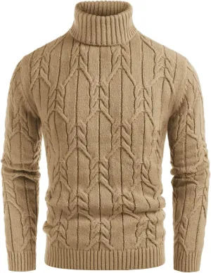 GRACE KARIN Men's Turtneck Pullover Sweaters Long Sleeve Solid Color Twisted Knit Sweater