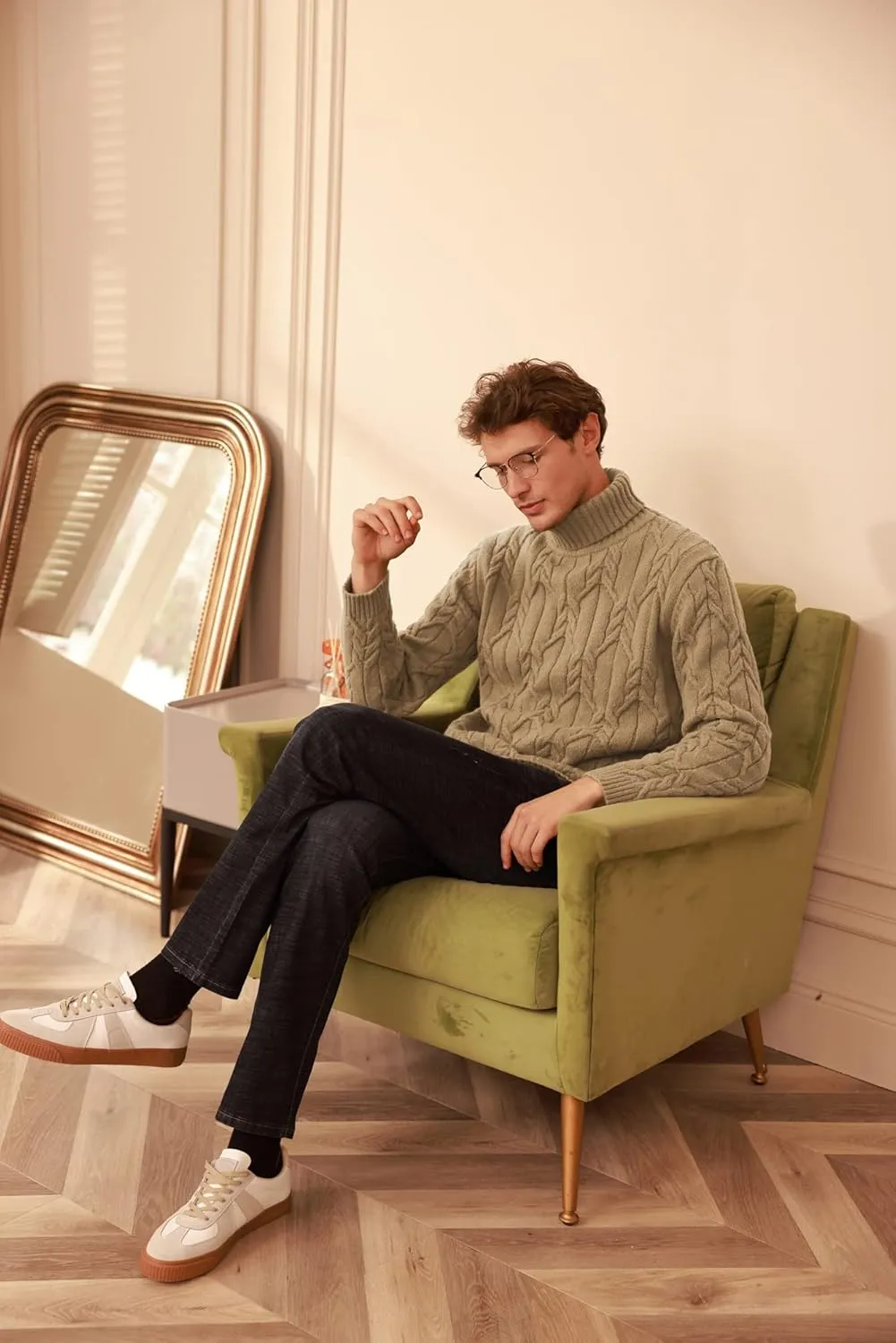 GRACE KARIN Men's Turtneck Pullover Sweaters Long Sleeve Solid Color Twisted Knit Sweater