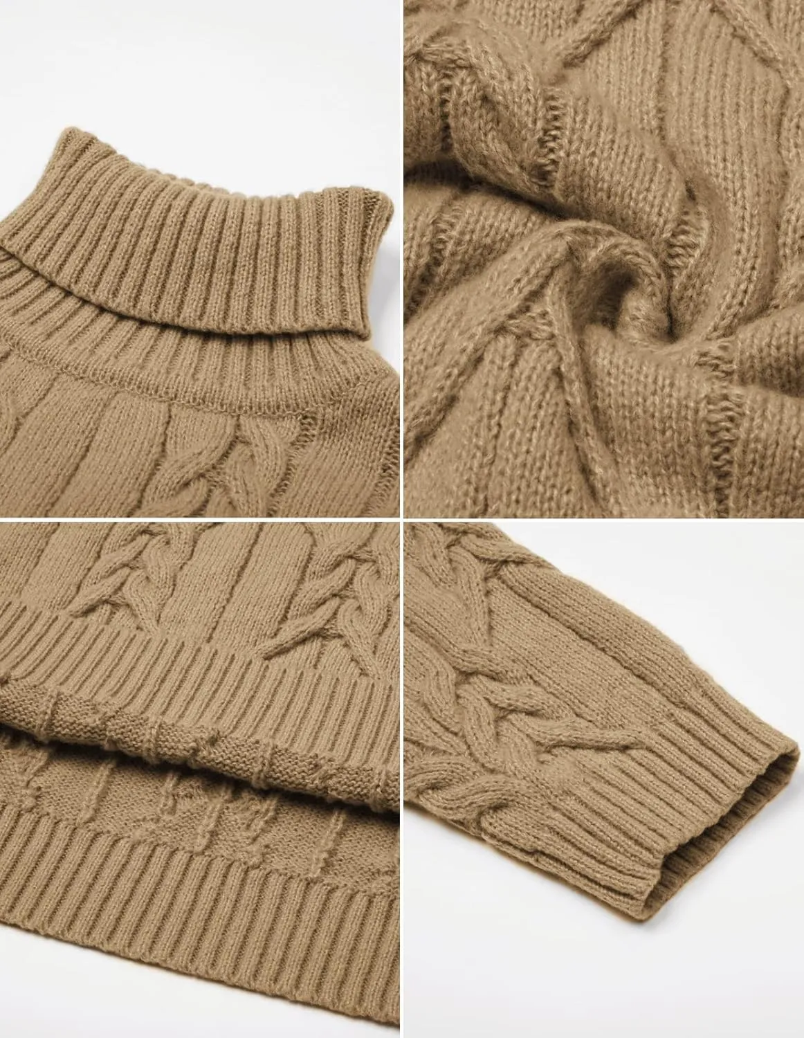 GRACE KARIN Men's Turtneck Pullover Sweaters Long Sleeve Solid Color Twisted Knit Sweater