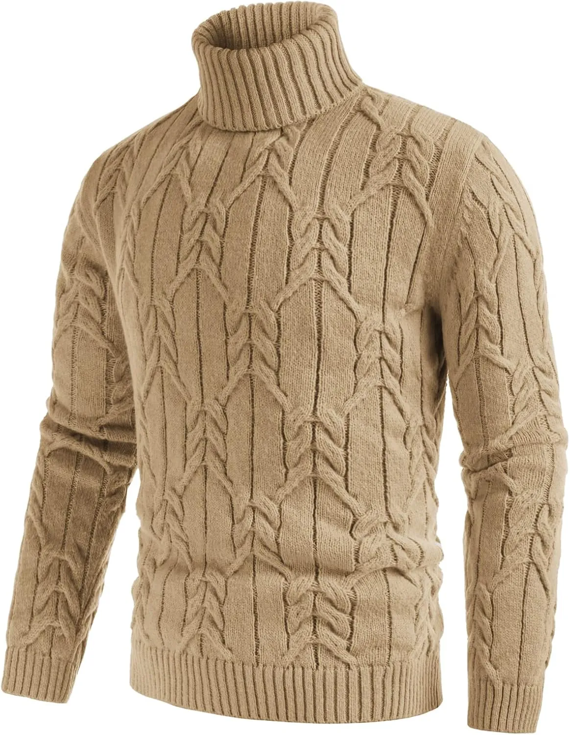 GRACE KARIN Men's Turtneck Pullover Sweaters Long Sleeve Solid Color Twisted Knit Sweater