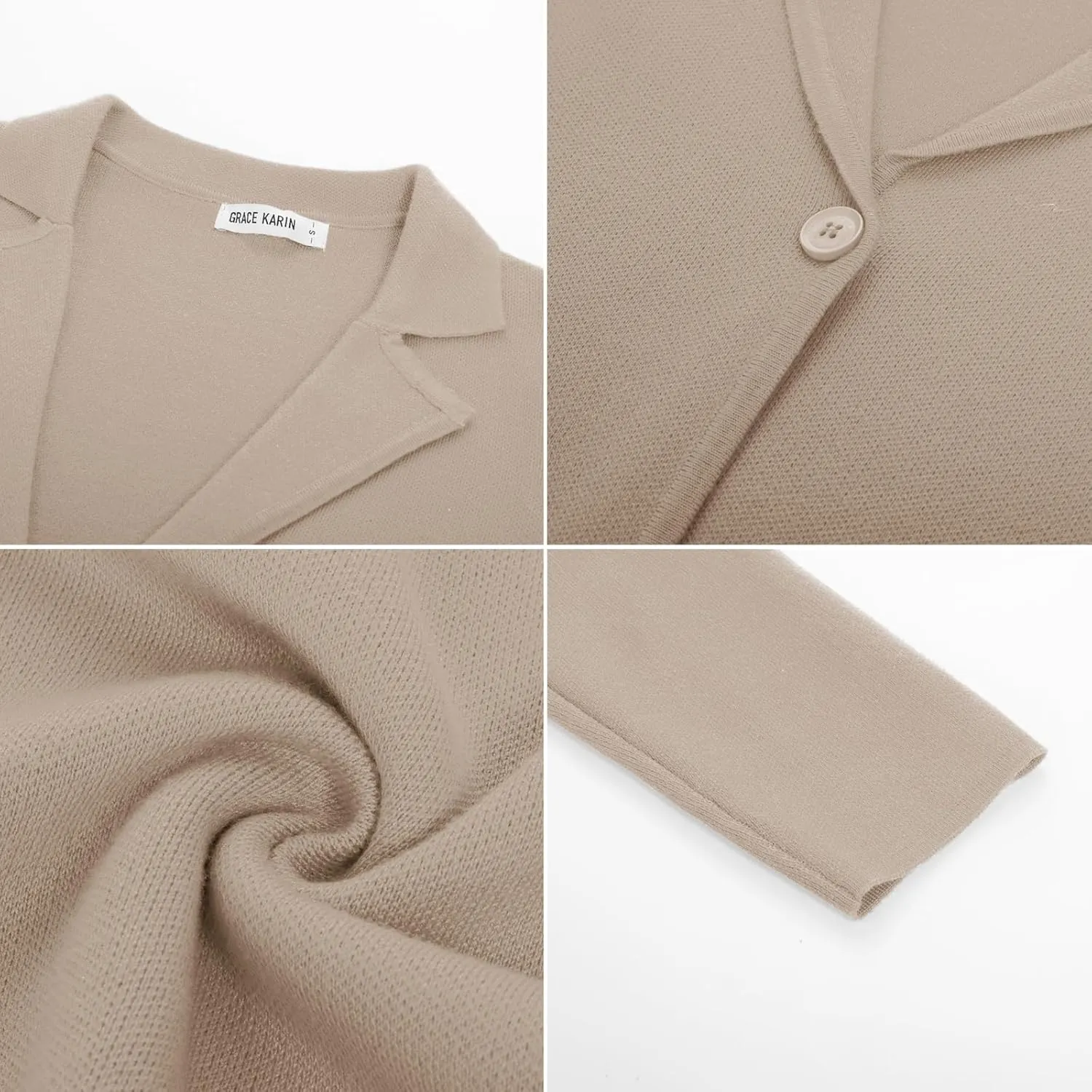 GRACE KARIN Women Sweater Blazer Casual Work Croppped Cardigan Lightweight Button Front Short Knit Blazer Jacket S-XXL