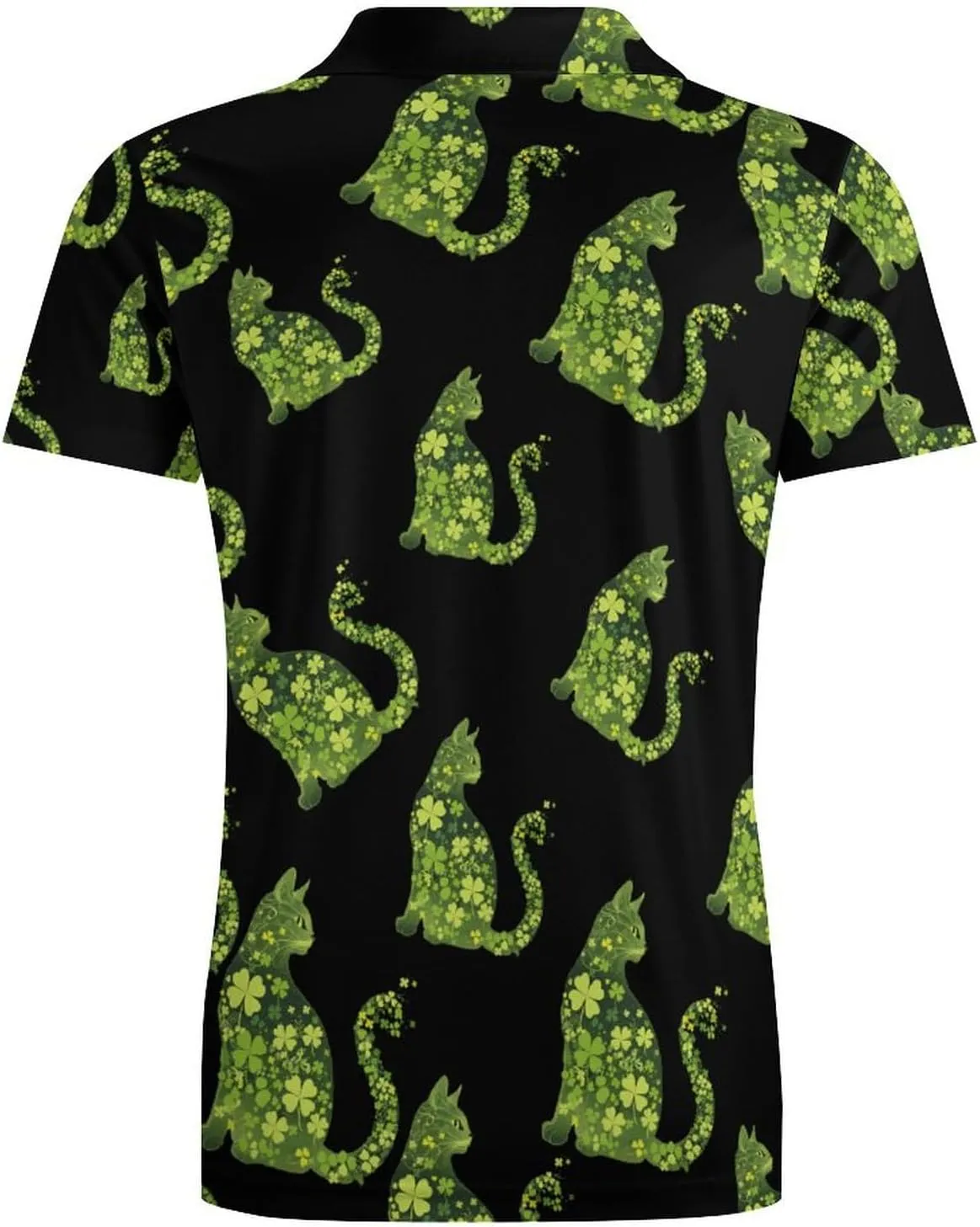 Green Cat Shamrocks St. Patricks Day Men's Polo Shirt Short Sleeve Casual Athletic Quick Dry Golf T-Shirts