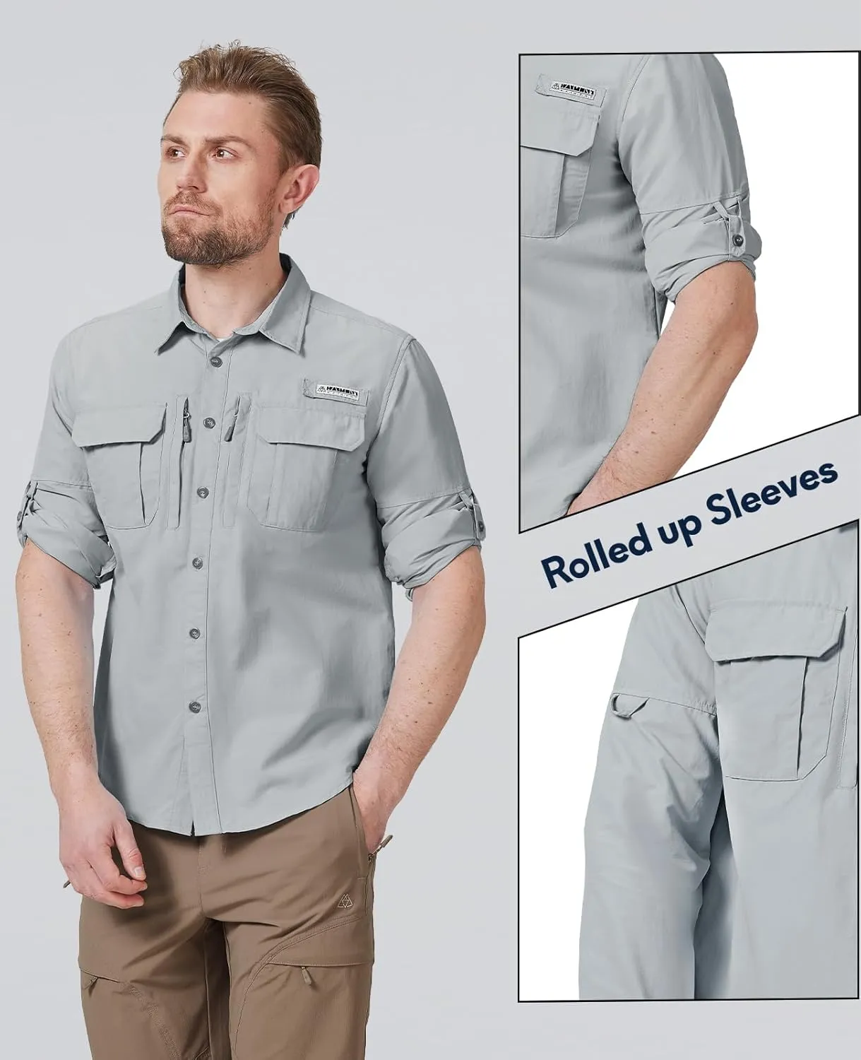 Haimont Men's Sun Protection Button Down Shirts Long Sleeve Hiking Fishing Travel Shirt Quick Dry Outdoor Top