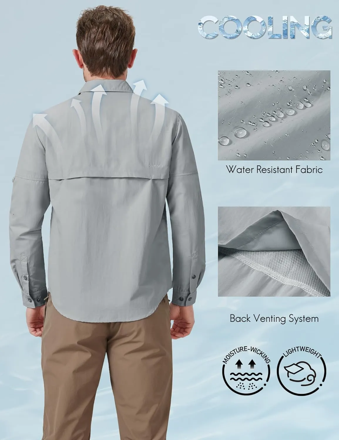Haimont Men's Sun Protection Button Down Shirts Long Sleeve Hiking Fishing Travel Shirt Quick Dry Outdoor Top
