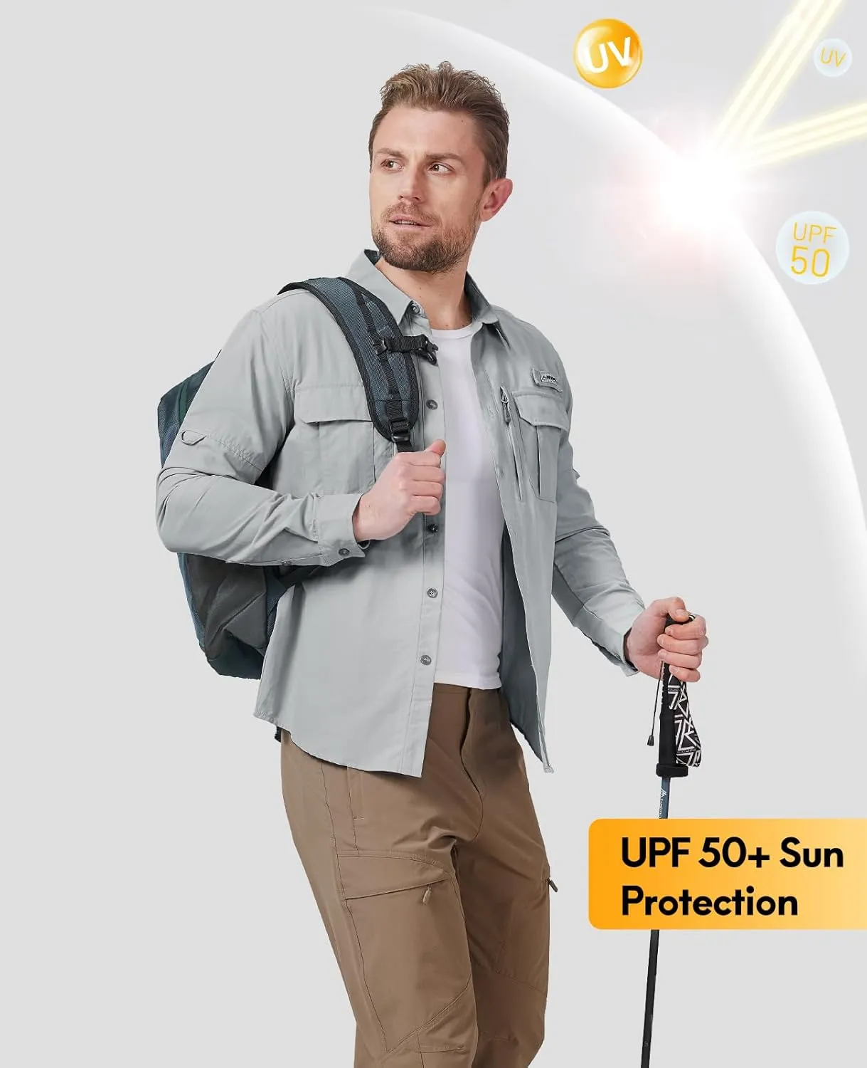 Haimont Men's Sun Protection Button Down Shirts Long Sleeve Hiking Fishing Travel Shirt Quick Dry Outdoor Top