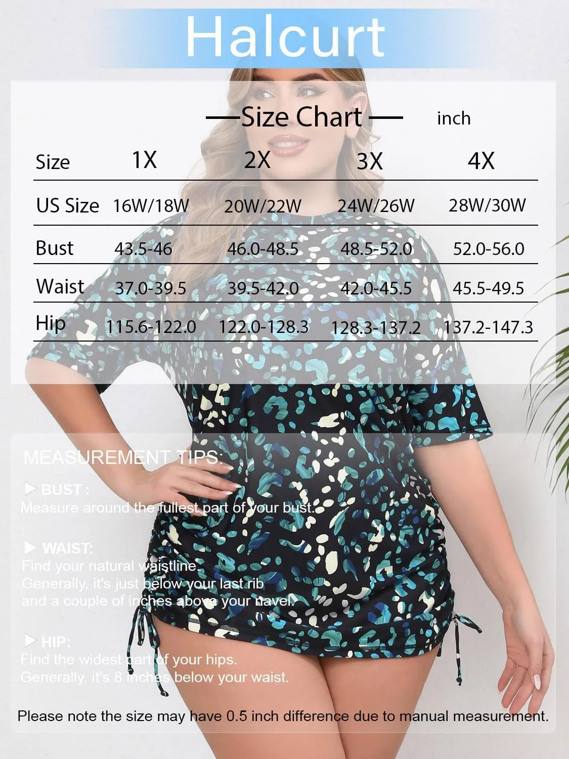 Halcurt Women's Plus Size Short Sleeve Rash Guard Ruched Side Drawstring Adjustable Swim Shirt UPF50 Quick Dry Swimsuit Top