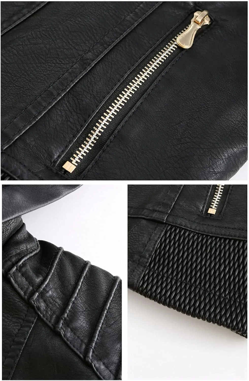 HALITOSS Women Classic Faux Leather PU Moto Biker Jacket Slim Fit Casual Zip Up Inner Fleece Coat With Hoodies