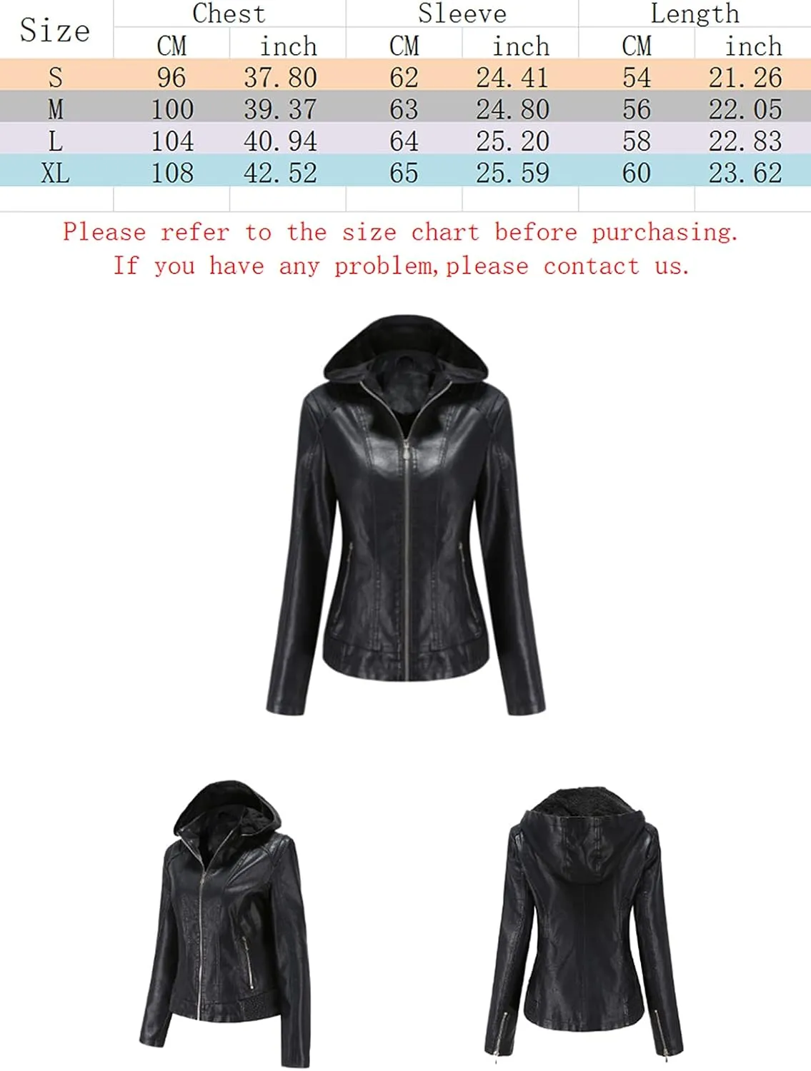 HALITOSS Women Classic Faux Leather PU Moto Biker Jacket Slim Fit Casual Zip Up Inner Fleece Coat With Hoodies