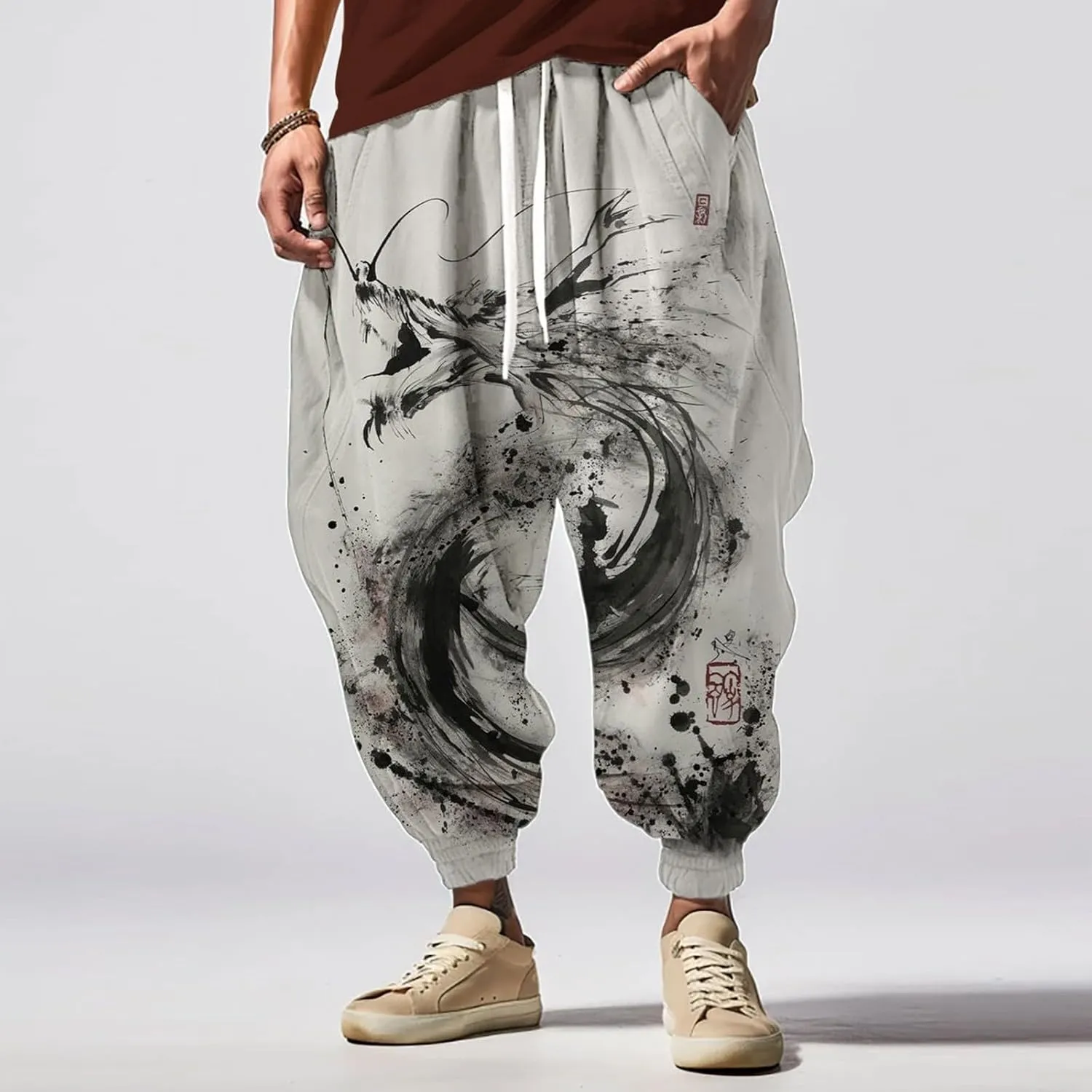 Harem Pants for Men Fashion Street Feel Casual Sweatpants Hippie Pants Men Mens Harem Pants Samurai Black Harem