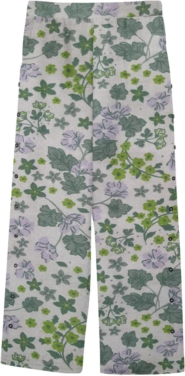 Hawaii Capri Linen Pants for Women Casual Tropical Floral Print Elastic High Waist Drawstring Summer Beach Trousers
