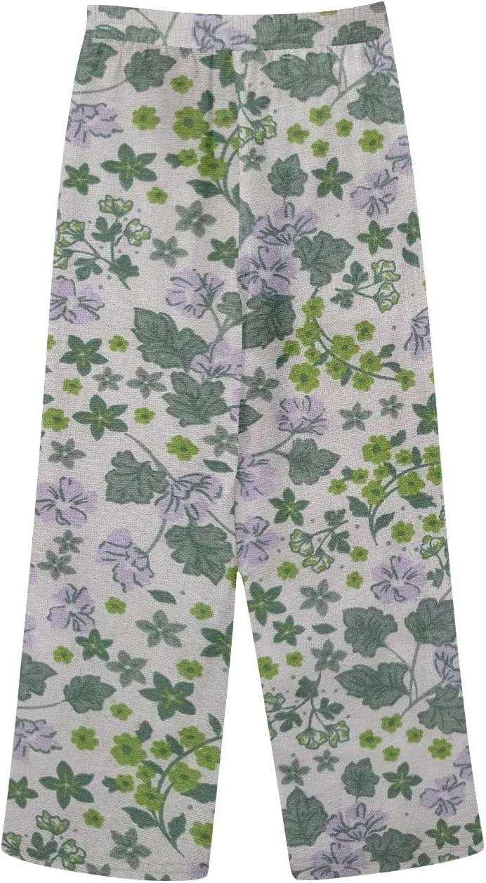 Hawaii Capri Linen Pants for Women Casual Tropical Floral Print Elastic High Waist Drawstring Summer Beach Trousers