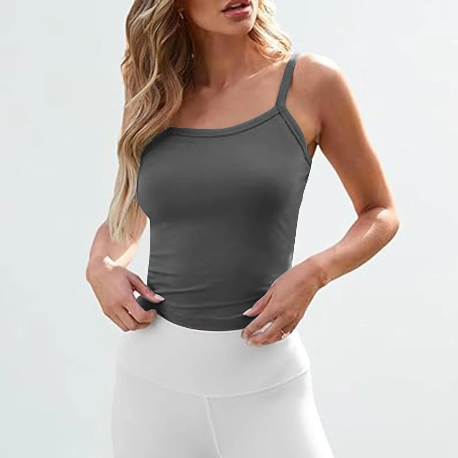 HGps8w Camisole for Women 2025 Summer Basic Cami Tank Tops Casual Solid Slim Fit Sleeveless Crop T-Shirts