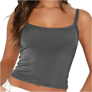 HGps8w Camisole for Women 2025 Summer Basic Cami Tank Tops Casual Solid Slim Fit Sleeveless Crop T-Shirts