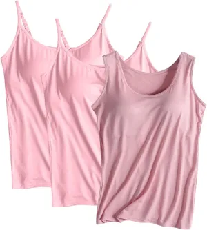 HGps8w Women's Adjustable Spaghetti Strap Shelf Bra Camisoles Basic Bulit-in Bra Tank Tops Soft Modal Undershirts Pack of 3