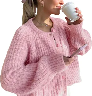 Hixiaohe Cardigan Sweater for Women Long Sleeve Button Y2K Chunky Knit Sweater Fall Casual Open Front Outwear Knitwear Coat