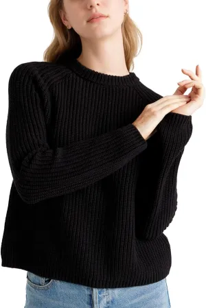 Hixiaohe Women's Sweater 2025 Fall Fisherman Knit Pullover Cascual Solid Color Crewneck Long Sleeve Sweater Top