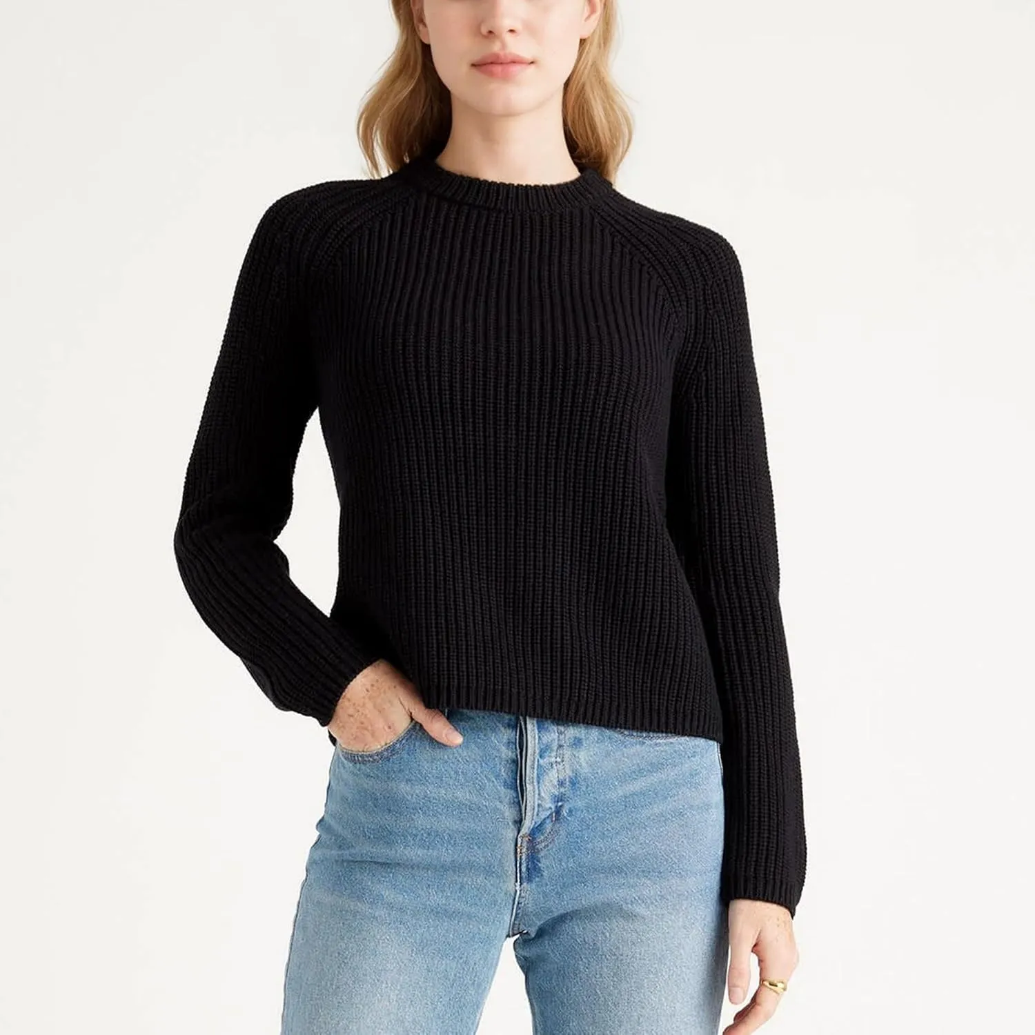 Hixiaohe Women's Sweater 2025 Fall Fisherman Knit Pullover Cascual Solid Color Crewneck Long Sleeve Sweater Top