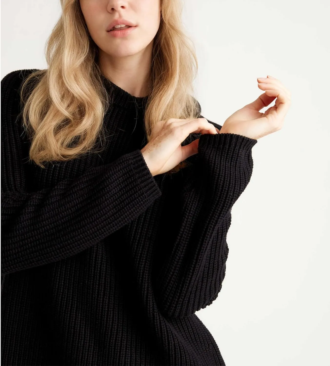 Hixiaohe Women's Sweater 2025 Fall Fisherman Knit Pullover Cascual Solid Color Crewneck Long Sleeve Sweater Top