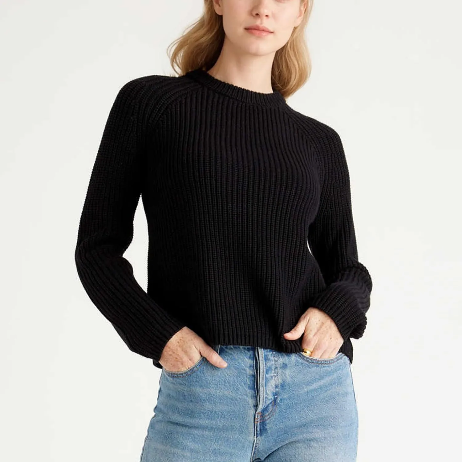 Hixiaohe Women's Sweater 2025 Fall Fisherman Knit Pullover Cascual Solid Color Crewneck Long Sleeve Sweater Top
