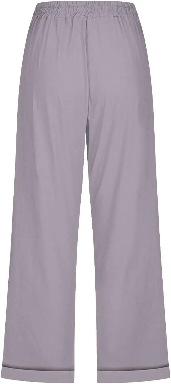 hlysgo Capri Pants for Women High Waisted Drawstring Cotton Linen Casual Pants 2025 Summer Comfy Plus Size Cropped Trouser