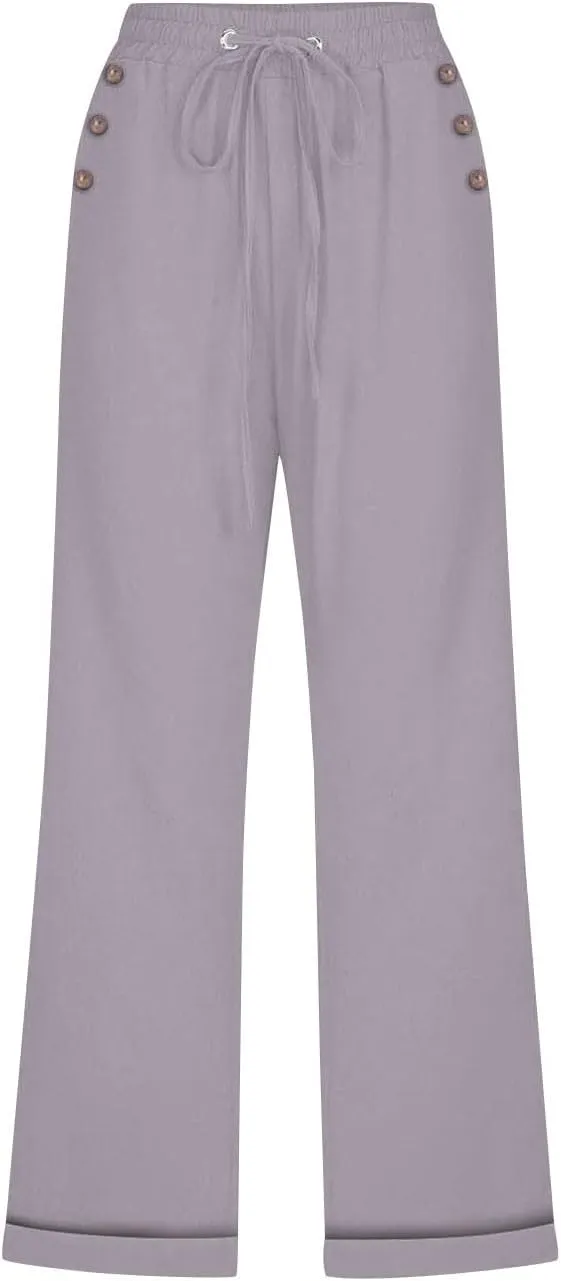hlysgo Capri Pants for Women High Waisted Drawstring Cotton Linen Casual Pants 2025 Summer Comfy Plus Size Cropped Trouser