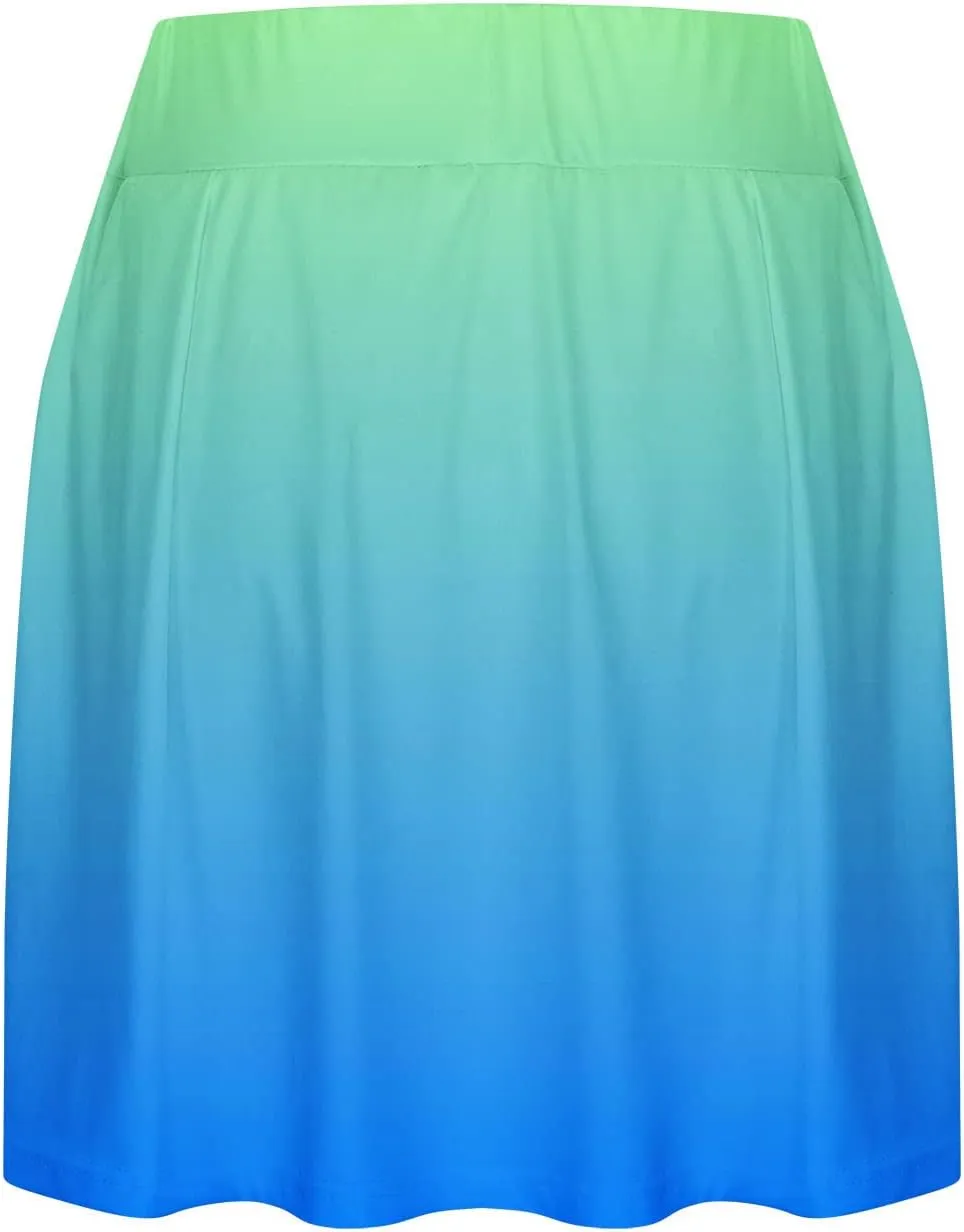 hlysgo Women's Athletic Workout Tennis Skorts Summer Trendy Tie-Dye Print High Waist Flowy Mini Skirt with Inner Shorts
