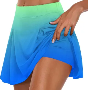 hlysgo Women's Athletic Workout Tennis Skorts Summer Trendy Tie-Dye Print High Waist Flowy Mini Skirt with Inner Shorts