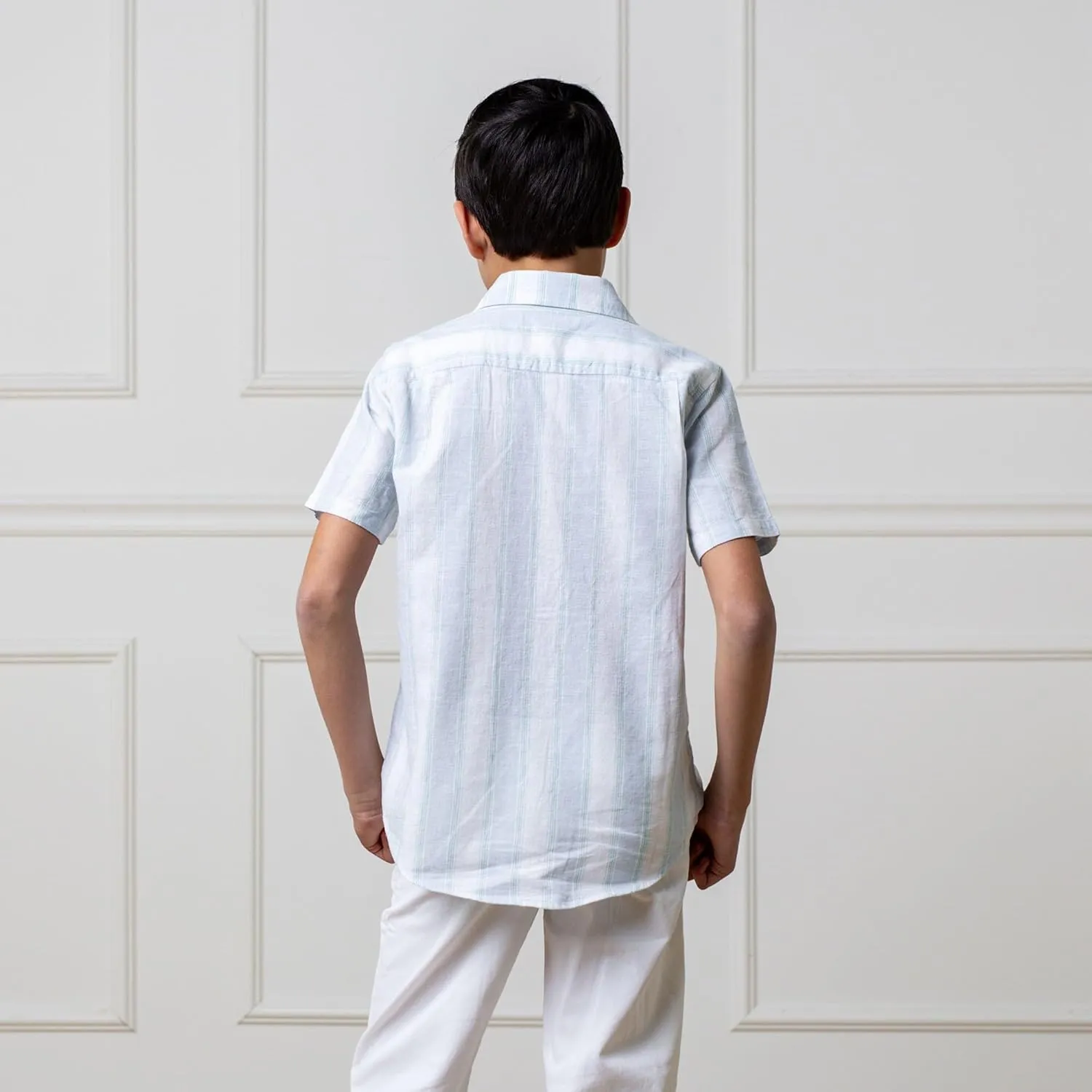 Hope & Henry Boys' Linen Short Sleeve Button Down Shirt
