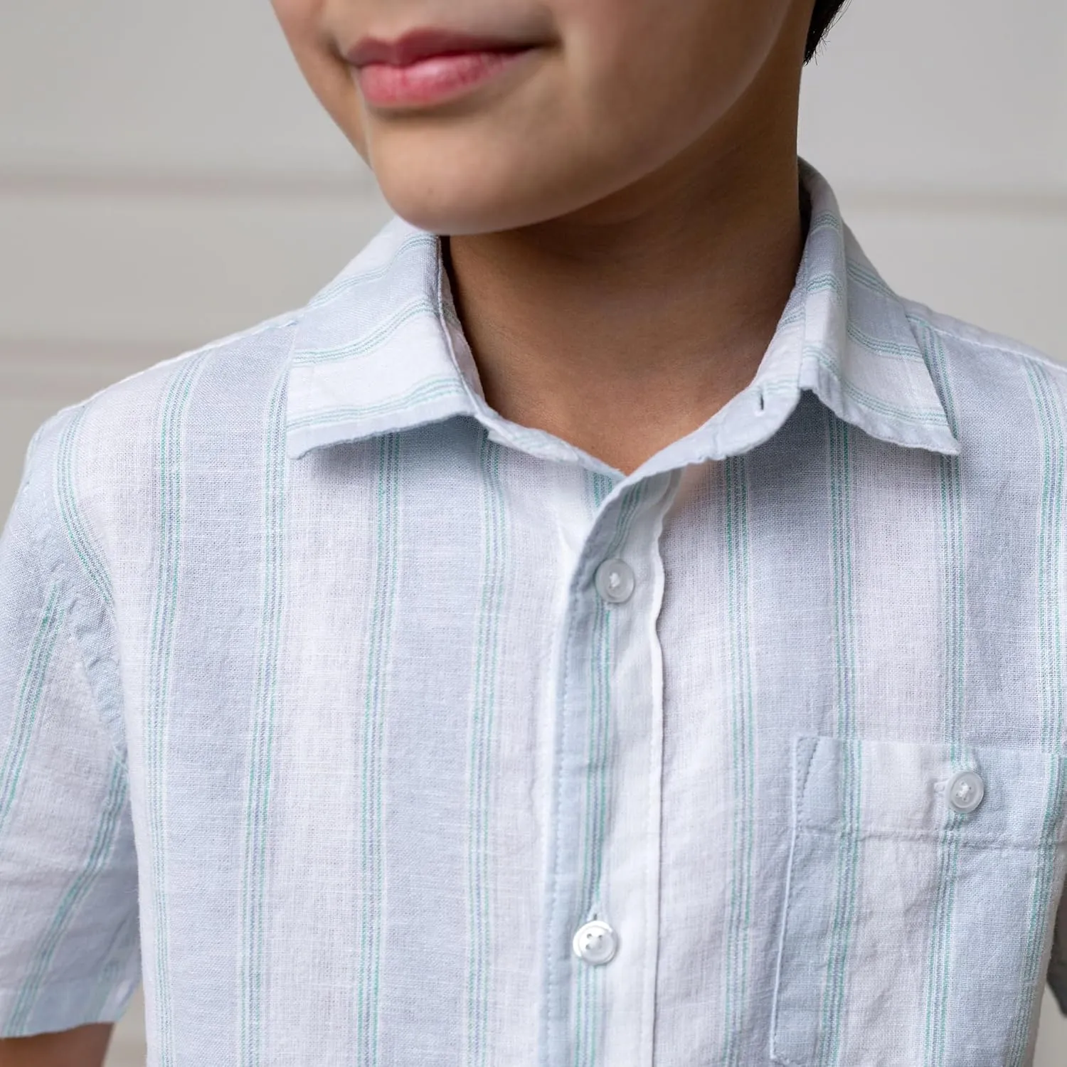Hope & Henry Boys' Linen Short Sleeve Button Down Shirt