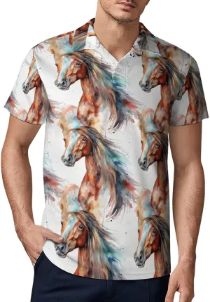 Horse Watercolor Men's Polo Shirt Short Sleeve Casual Athletic Quick Dry Golf T-Shirts