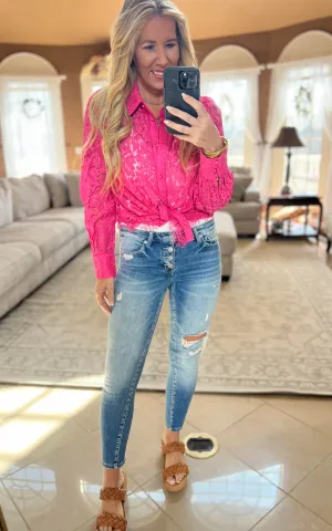 Hot Pink Crochet Lace Blouse - Final Sale