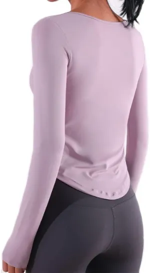 HSQMA Yoga Shirt for Women, Long Sleeve Workout Shirts,V-Neck with Removable Cups Sports Shirt Fitness Quick Dry Breathable (Color : Pink, Size : S/)