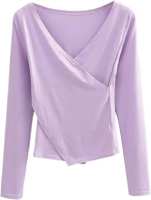 HSQMA Yoga Shirt for WomenLong Sleeve V Neck T ShirtsSexy Workout Shirts ClothesQuick Dry Fitness Gym T Shirt Loose Active (Color : Purple, Size : M/)